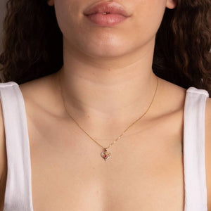 9ct Gold Ruby and Diamond Open Heart Necklace