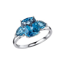 Load image into Gallery viewer, 9ct White Gold London Blue Topaz trilogy Ring
