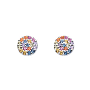 Silver Coloured Crystal Disc Stud Earrings