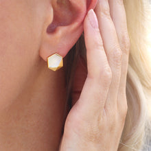 Load image into Gallery viewer, Jersey Pearl Kyra Hexagon Mother Of Pearl Stud Earrings
