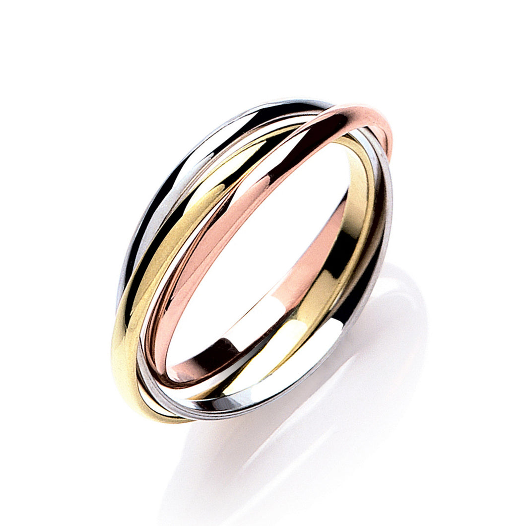 9ct Three Colour Gold 2mm Russian Wedding Ring