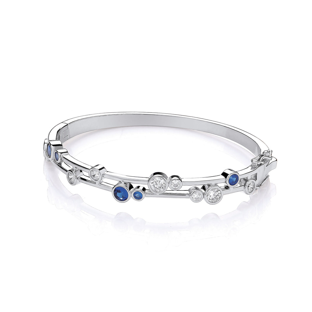 Silver Blue and White Cubic Zirconia Bubble Bangle