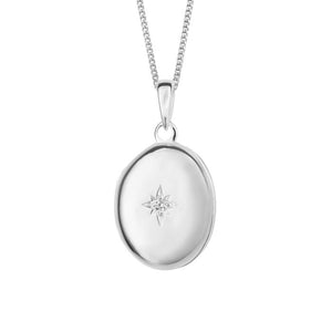 Silver Oval Locket with Cubic Zirconia