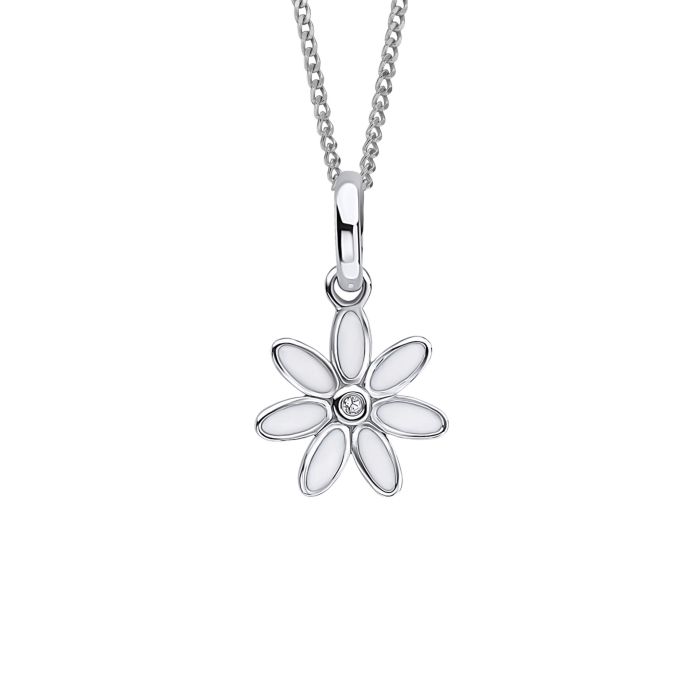 Silver Enamel Daisy Pendant