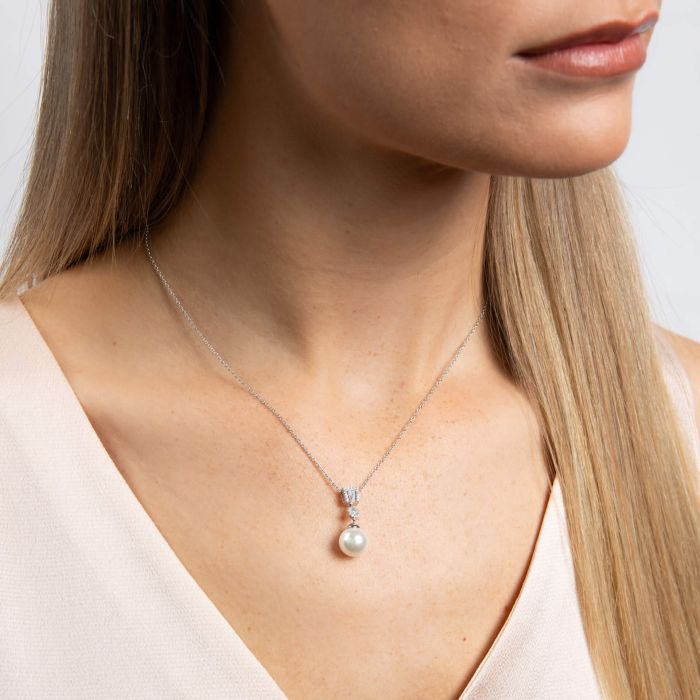 Diamonfire Cubic Zirconia and Shell Pearl Deco Necklace