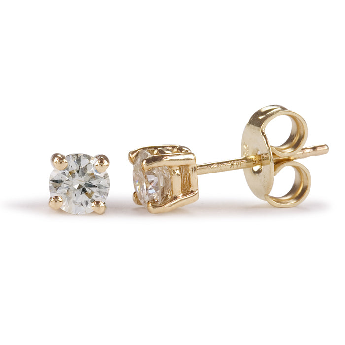 18ct Gold Natural Diamond Solitaire Stud Earrings - 0.74ct
