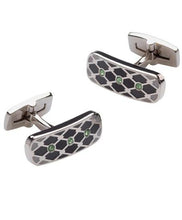 Load image into Gallery viewer, Duncan Walton Enamel Black, Grey with Green Stone Cufflinks
