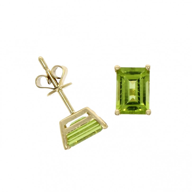 9ct Gold Peridot Octagon cut, claw set Stud Earrings