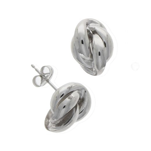 9ct White Gold Large Oval Knot Stud Earrings
