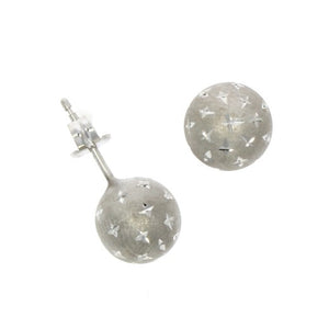 9ct White Gold Ball Studs Satin Finish with Star Engraving