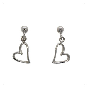 9ct White Gold Heart Frame Drop Earrings