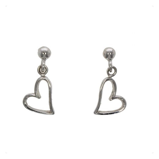 9ct White Gold Heart Frame Drop Earrings