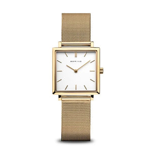 Bering Watch  - Unisex Gold Plated Square Face Classic Mesh