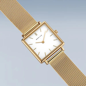Bering Watch  - Unisex Gold Plated Square Face Classic Mesh