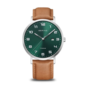 Bering Watch - Titanium with Green Dial and Tan Strap