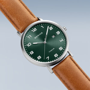Bering Watch - Titanium with Green Dial and Tan Strap