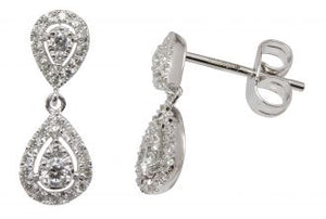 9ct White Gold Diamond Double Pear Drop Earrings
