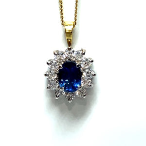 18ct Gold Sapphire and Diamond Cluster Necklace