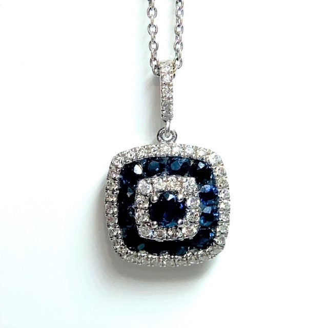 9ct White Gold Sapphire and Diamond Target Style Pendant
