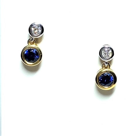 18ct Gold Sapphire and Diamond Double Drop Earrings