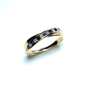 9ct Gold Sapphire and Diamond Cross Over Ring
