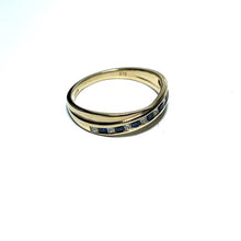 Load image into Gallery viewer, 9ct Gold Sapphire and Diamond Cross Over Ring
