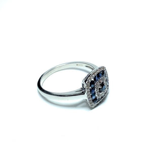 9ct White Gold Sapphire and Diamond Cushion Target Ring