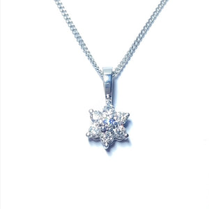 18ct White Gold Handmade Diamond Cluster Necklace 0.35CT