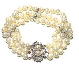 Secondhand 14k White Gold Triple Row Pearl Bracelet