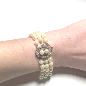 Secondhand 14k White Gold Triple Row Pearl Bracelet