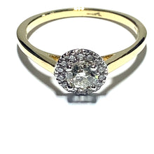 Load image into Gallery viewer, 18ct Gold Diamond Halo Ring with Plain Shoulders
