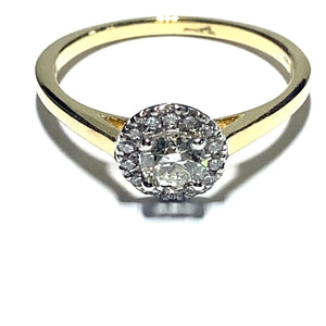 18ct Gold Diamond Halo Ring with Plain Shoulders