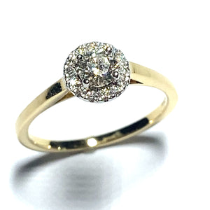 18ct Gold Diamond Halo Ring with Plain Shoulders