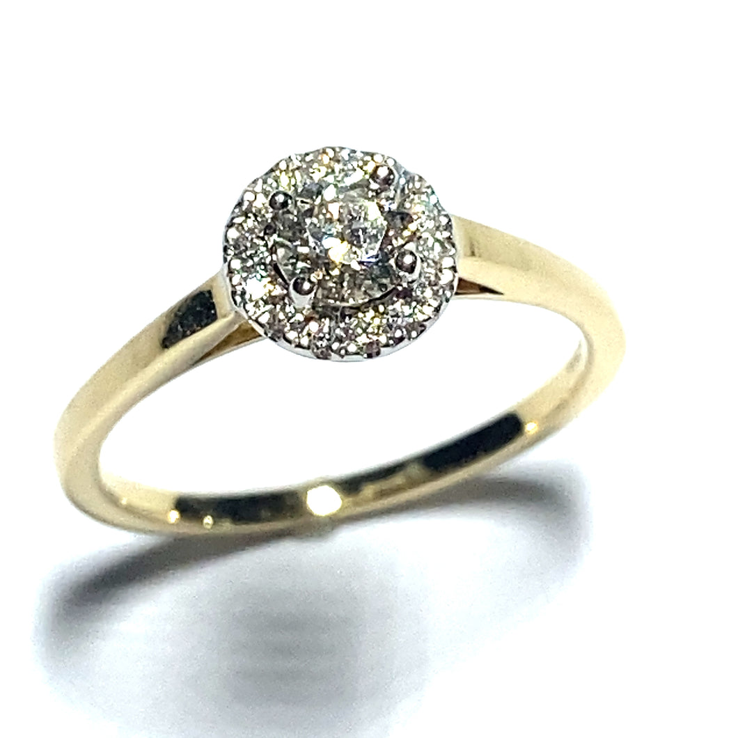 18ct Gold Diamond Halo Ring with Plain Shoulders