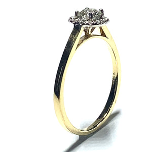 18ct Gold Diamond Halo Ring with Plain Shoulders