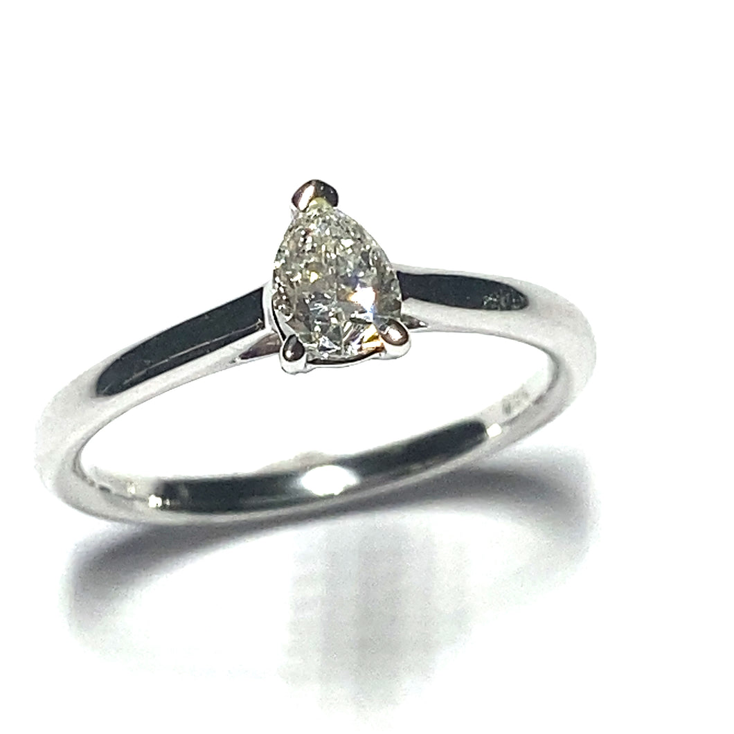 18ct White Gold Pear Cut Solitaire Ring 0.38ct