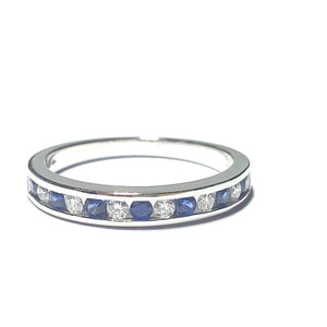 9ct White Gold Sapphire and Diamond Channel Set Half Eternity Ring
