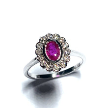 Load image into Gallery viewer, 18ct White Gold Ruby and Diamond Oval Cluster Ring
