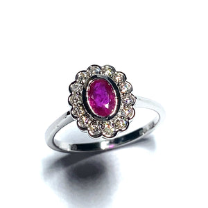 18ct White Gold Ruby and Diamond Oval Cluster Ring