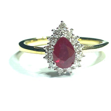 Load image into Gallery viewer, 18ct Gold Ruby and Diamond Pear Shaped Cluster Ring
