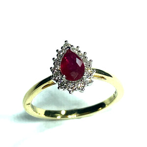 18ct Gold Ruby and Diamond Pear Shaped Cluster Ring