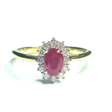 Load image into Gallery viewer, 18ct Gold Ruby and Diamond Oval Cluster Ring
