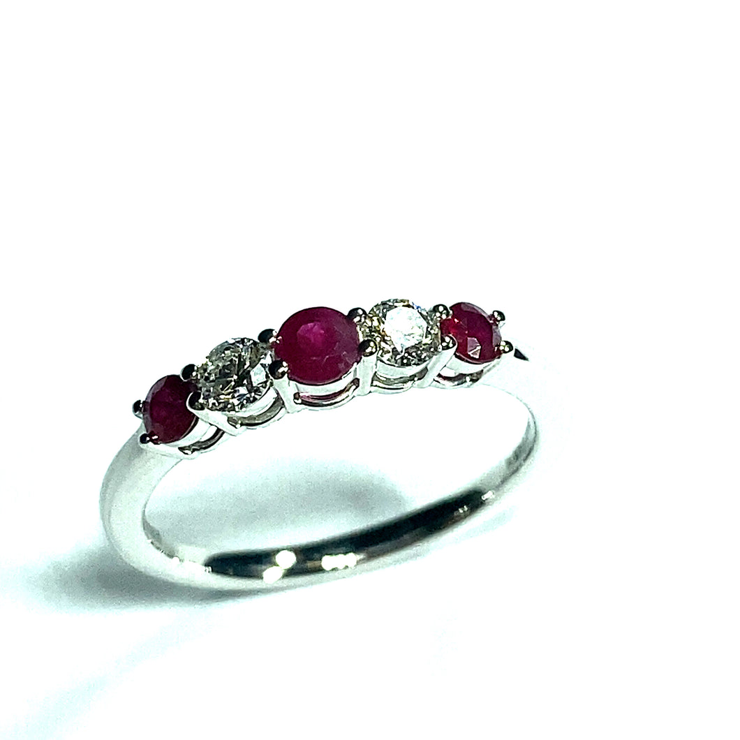 18ct White Gold Ruby and Diamond Five Stone Ring