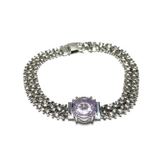 Load image into Gallery viewer, Secondhand Silver Bracelet with Amethyst and Diamond Disc Feature
