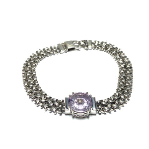 Secondhand Silver Bracelet with Amethyst and Diamond Disc Feature