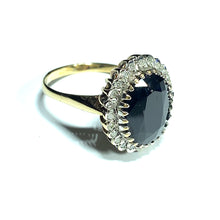 Load image into Gallery viewer, Secondhand 9ct Gold Large Sapphire and Diamond Oval Cluster Ring
