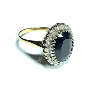 Secondhand 9ct Gold Large Sapphire and Diamond Oval Cluster Ring