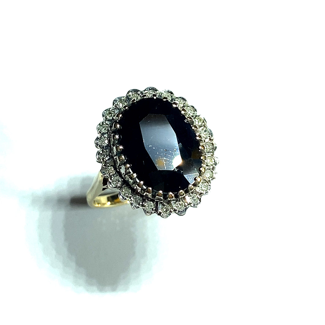 Secondhand 9ct Gold Large Sapphire and Diamond Oval Cluster Ring