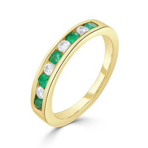 9ct Gold Emerald and Diamond Channel Set Half Eternity Ring
