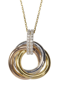 9ct Three Colour Gold Diamond Knot Necklace